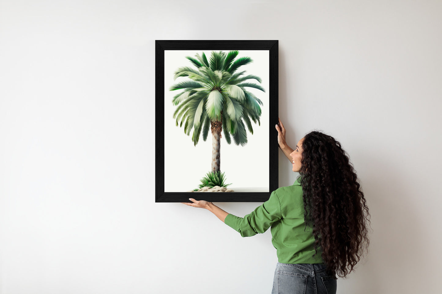 Poster Hohe Grüne Palme Rahmen Holz Mit Passepartout Farbe Natürlich