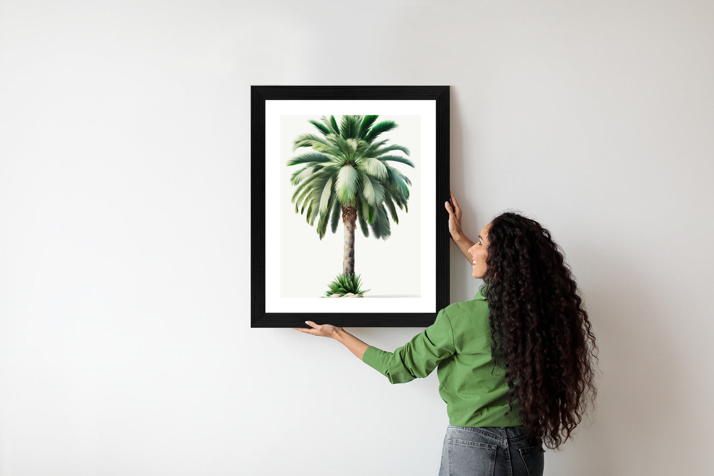 Poster Hohe Grüne Palme Rahmen Holz Mit Passepartout Farbe Natürlich