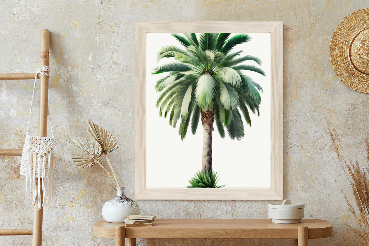 Poster Hohe Grüne Palme Rahmen Holz Mit Passepartout Farbe Natürlich
