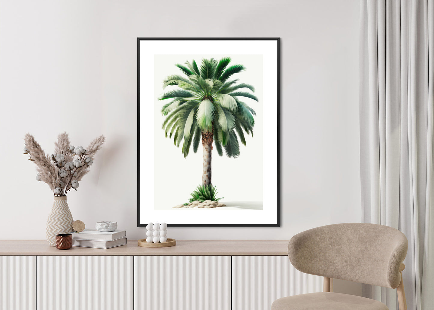 Poster Hohe Grüne Palme Rahmen Holz Mit Passepartout Farbe Natürlich