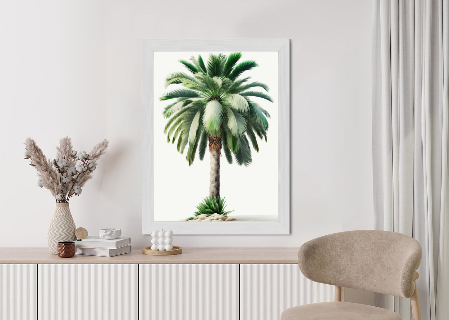 Poster Hohe Grüne Palme Rahmen Holz Mit Passepartout Farbe Natürlich