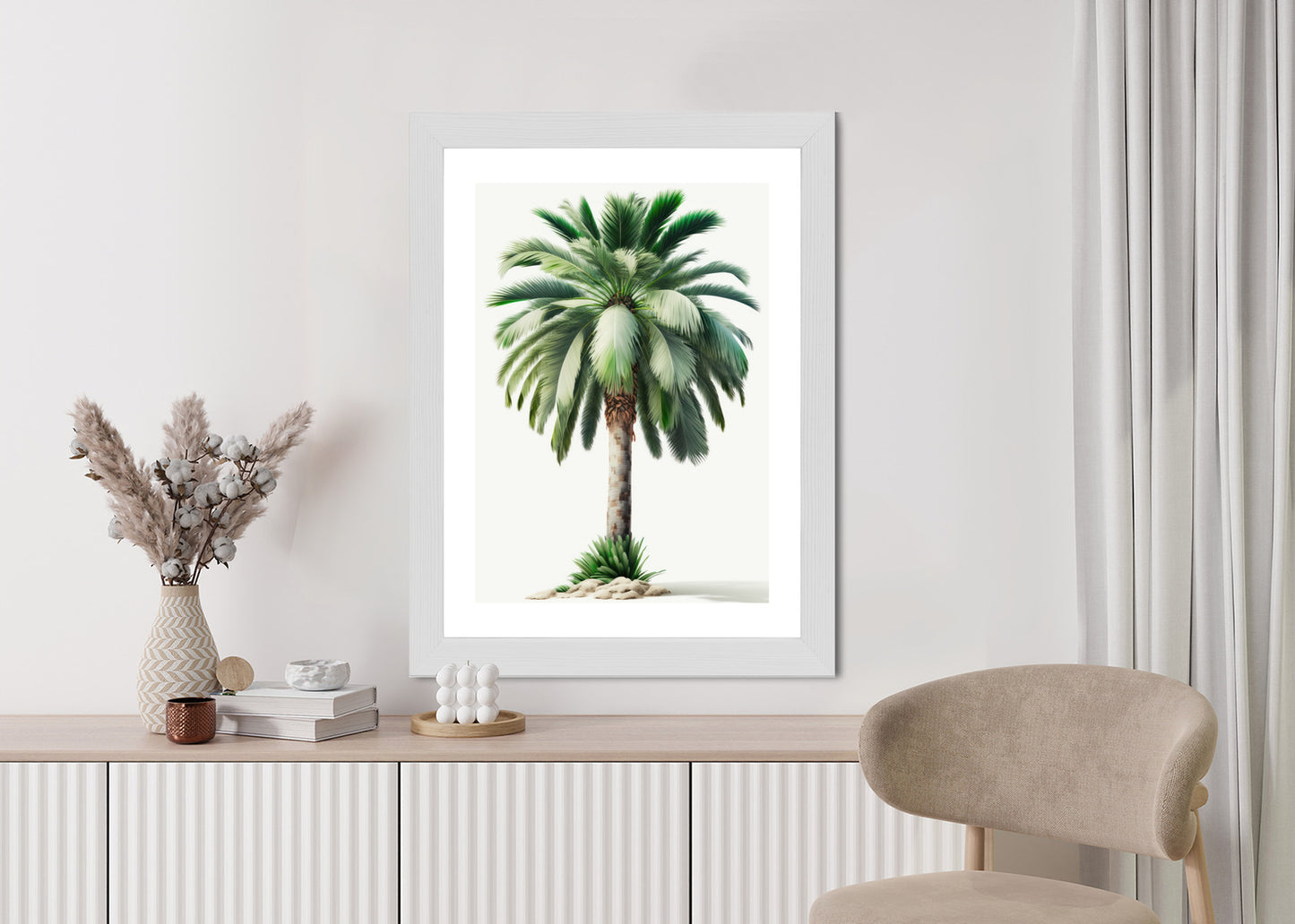 Poster Hohe Grüne Palme Rahmen Holz Mit Passepartout Farbe Natürlich