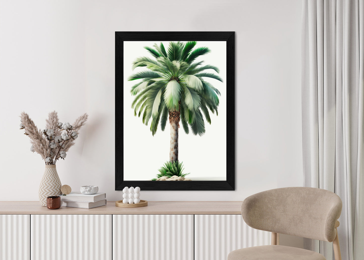 Poster Hohe Grüne Palme Rahmen Holz Mit Passepartout Farbe Natürlich