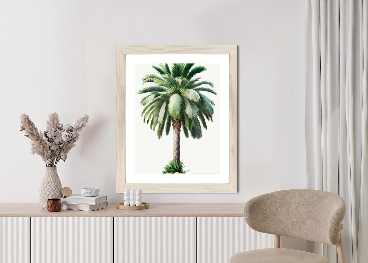 Poster Hohe Grüne Palme Rahmen Holz Mit Passepartout Farbe Natürlich