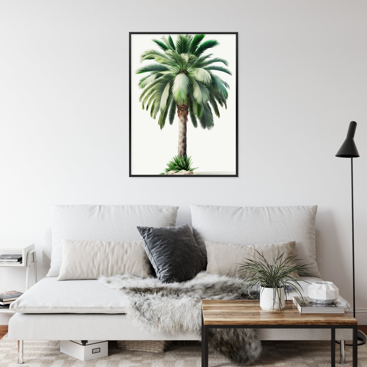 Poster Hohe Grüne Palme Rahmen Holz Mit Passepartout Farbe Natürlich