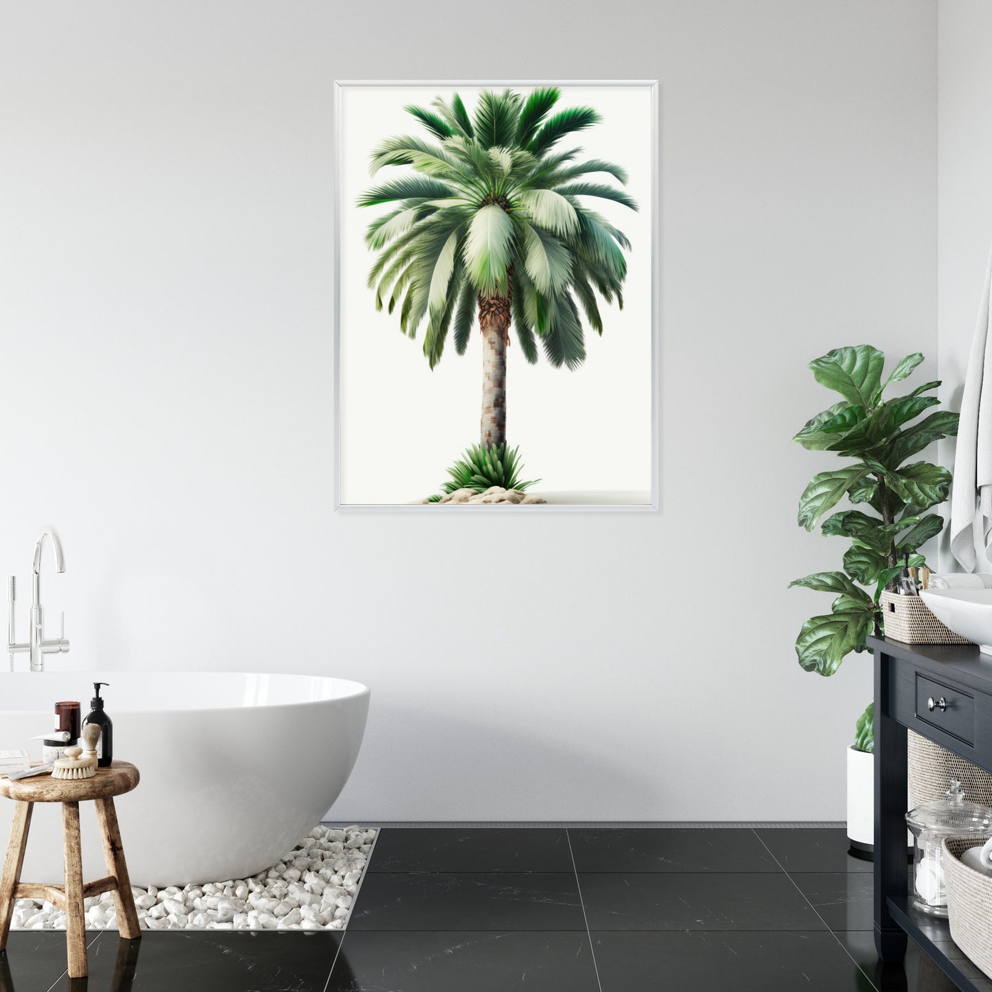 Poster Hohe Grüne Palme Rahmen Holz Mit Passepartout Farbe Natürlich