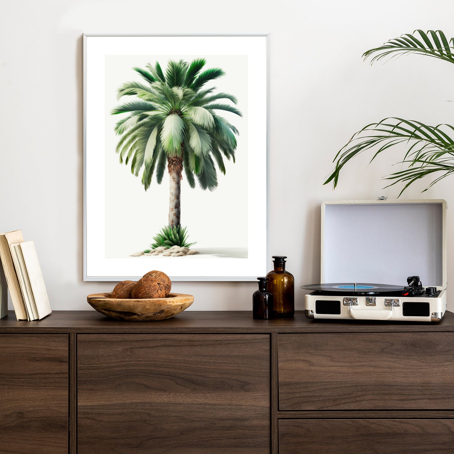 Poster Hohe Grüne Palme Rahmen Holz Mit Passepartout Farbe Natürlich