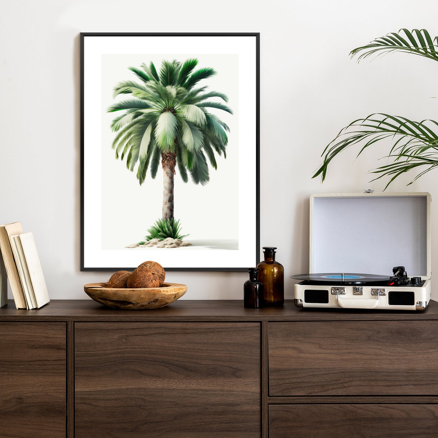Poster Hohe Grüne Palme Rahmen Holz Mit Passepartout Farbe Natürlich