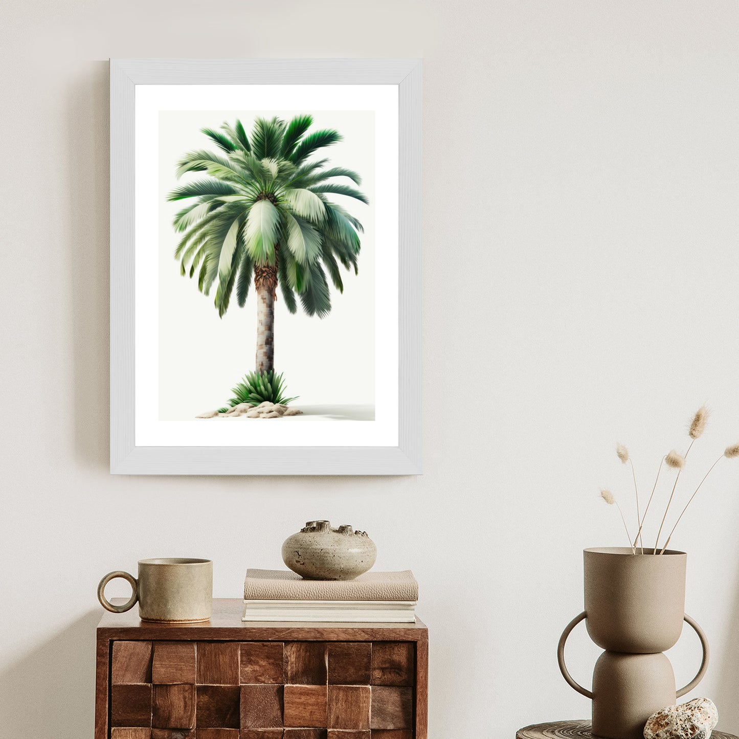 Poster Hohe Grüne Palme Rahmen Holz Mit Passepartout Farbe Natürlich