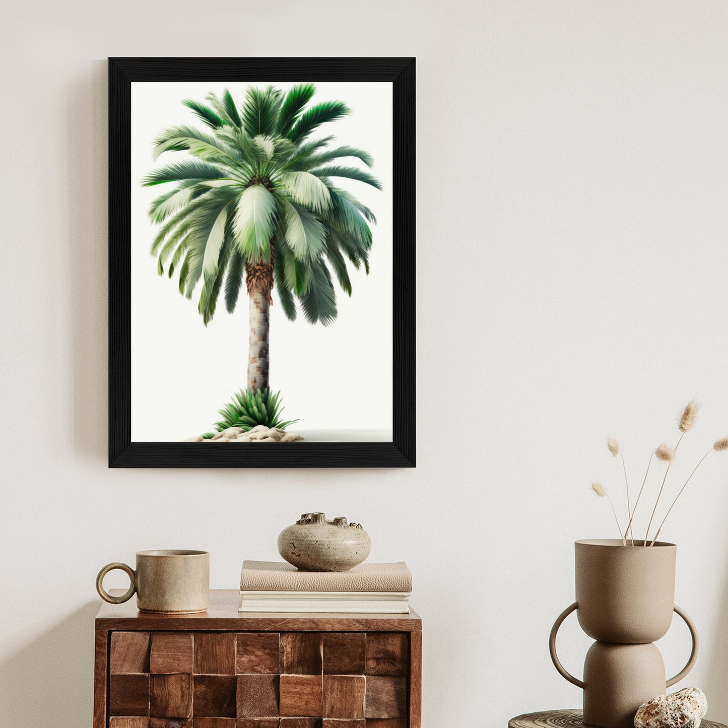 Poster Hohe Grüne Palme Rahmen Holz Mit Passepartout Farbe Natürlich