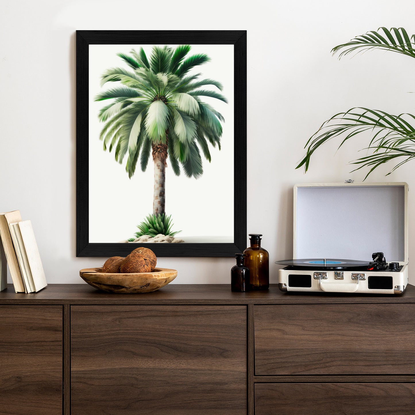 Poster Hohe Grüne Palme Rahmen Holz Mit Passepartout Farbe Natürlich