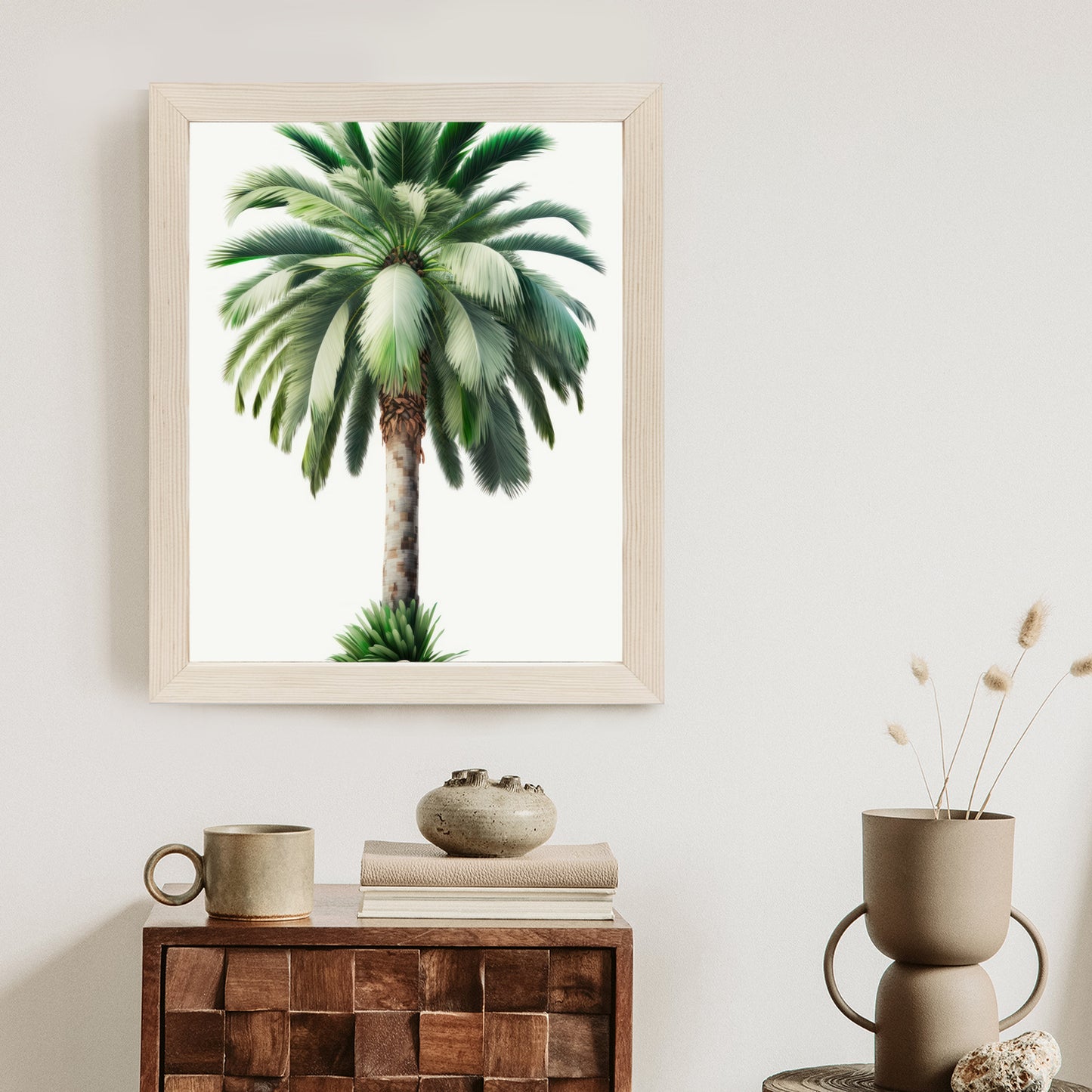 Poster Hohe Grüne Palme Rahmen Holz Mit Passepartout Farbe Natürlich