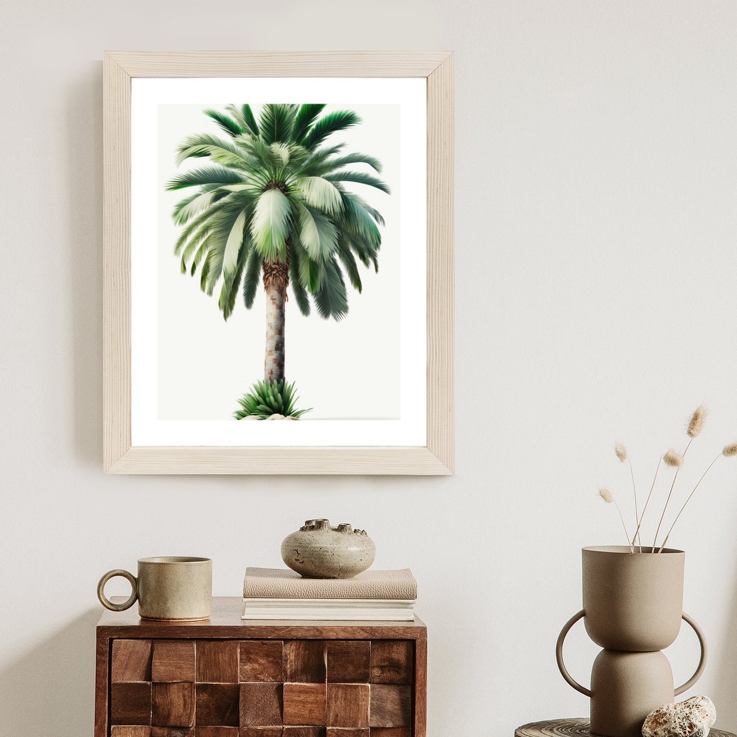 Poster Hohe Grüne Palme Rahmen Holz Mit Passepartout Farbe Natürlich