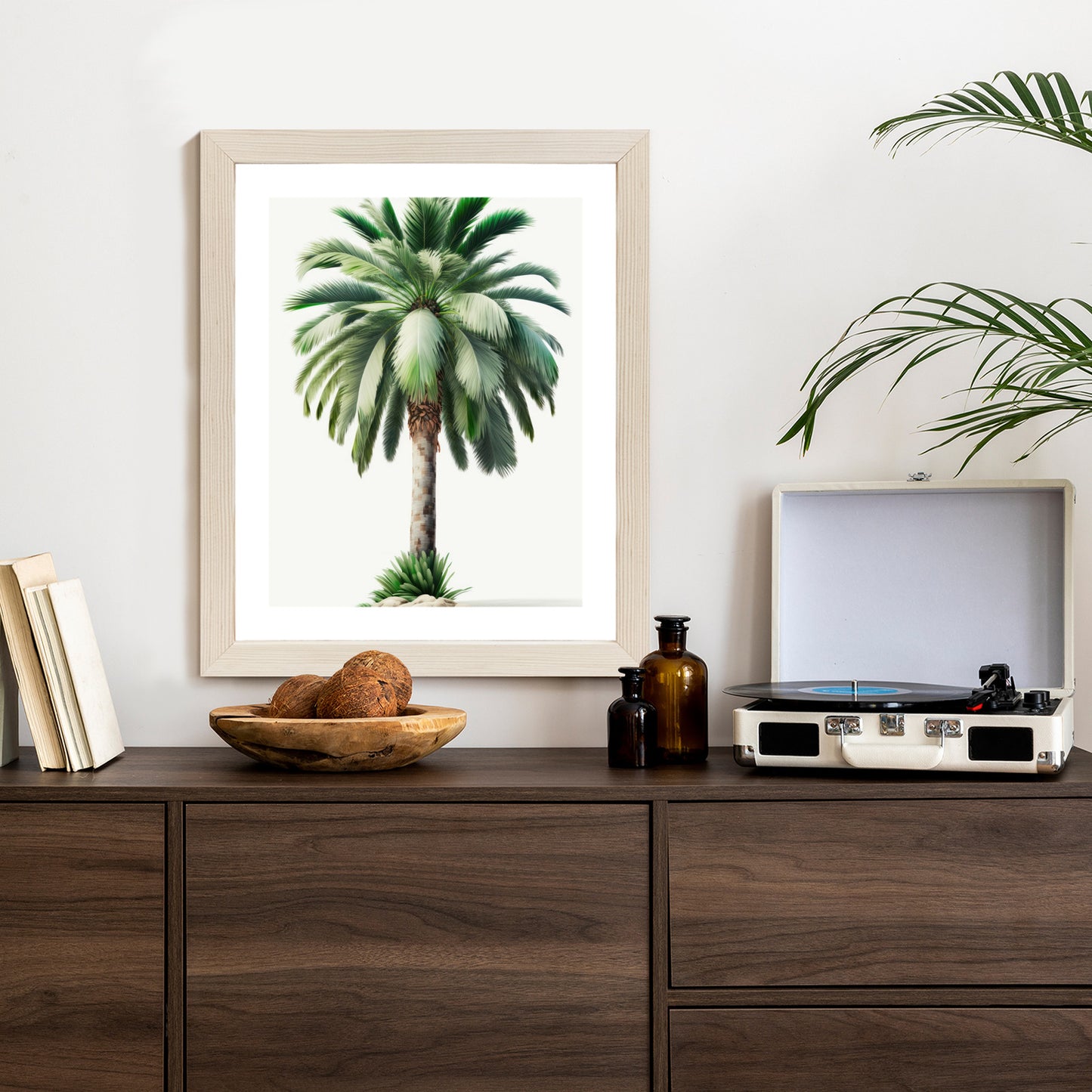 Poster Hohe Grüne Palme Rahmen Holz Mit Passepartout Farbe Natürlich