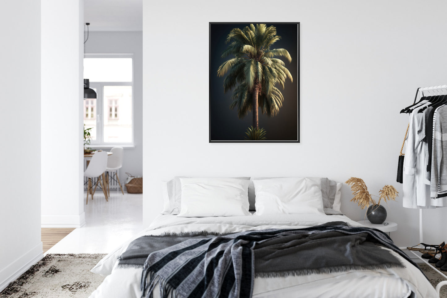Poster Einsame Palme Auf Dunklem Hintergrund Rahmen Holz Mit Passepartout Farbe Natürlich