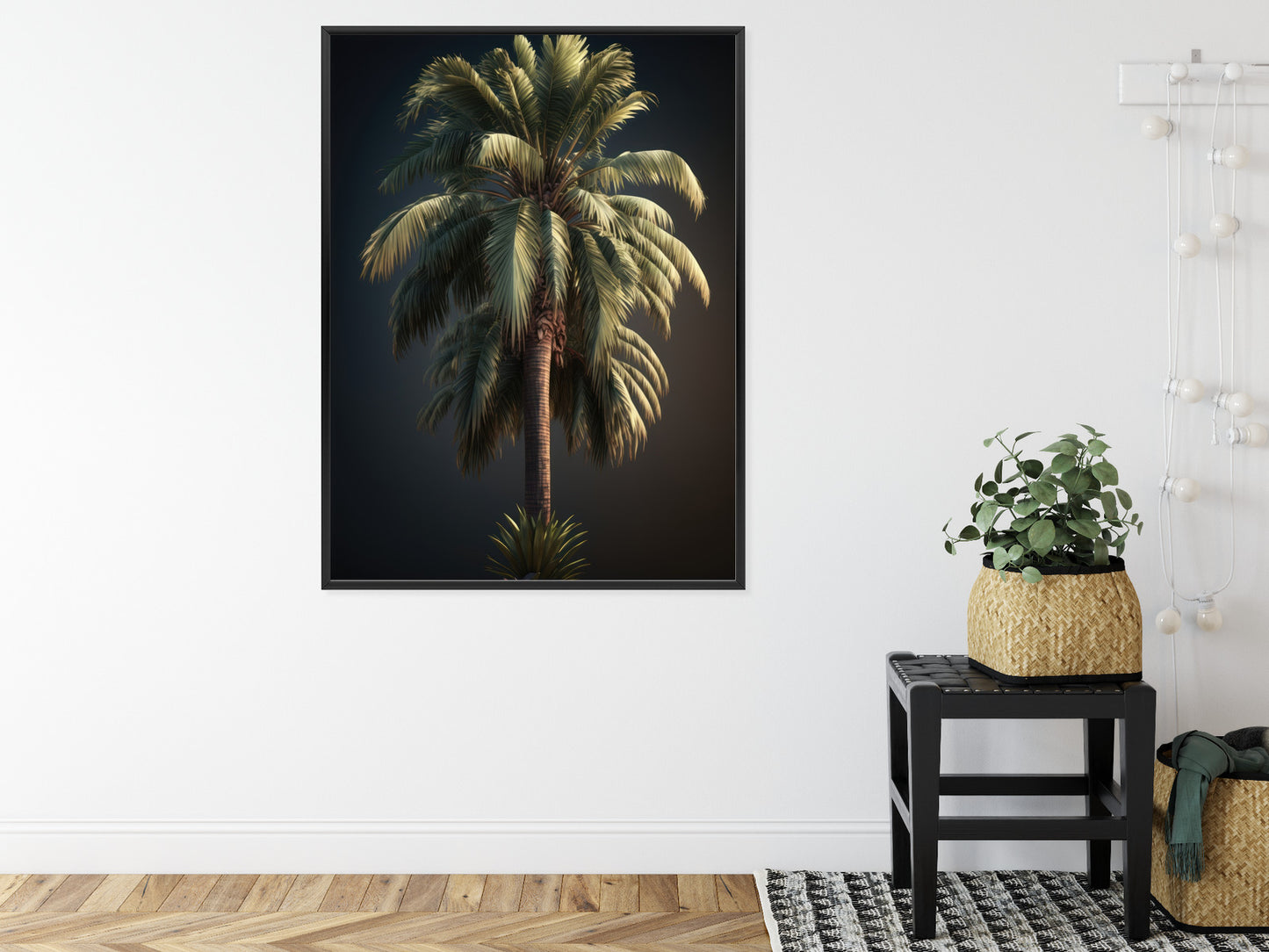 Poster Einsame Palme Auf Dunklem Hintergrund Rahmen Holz Mit Passepartout Farbe Natürlich