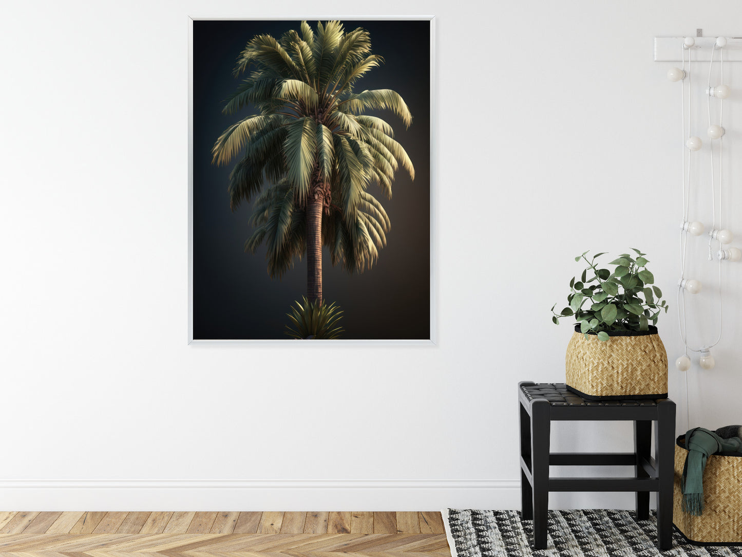 Poster Einsame Palme Auf Dunklem Hintergrund Rahmen Holz Mit Passepartout Farbe Natürlich