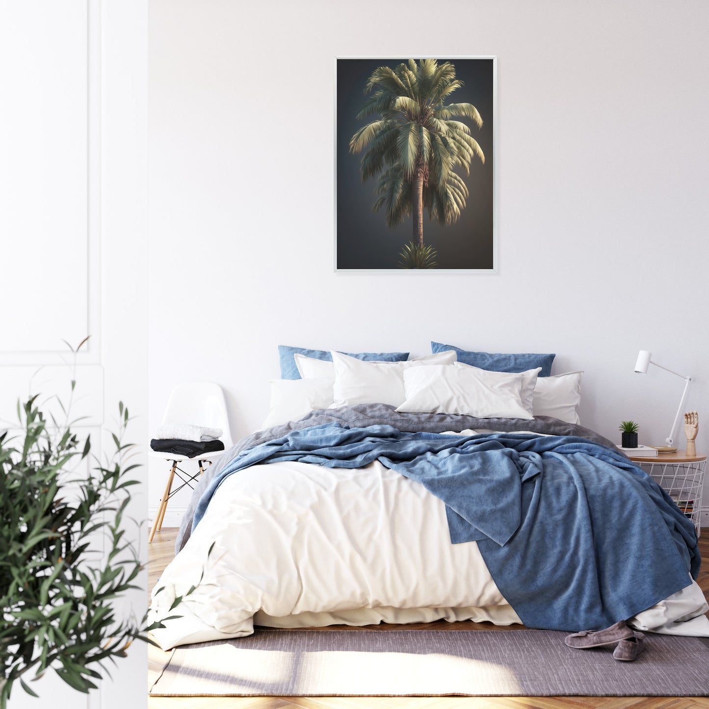 Poster Einsame Palme Auf Dunklem Hintergrund Rahmen Holz Mit Passepartout Farbe Natürlich
