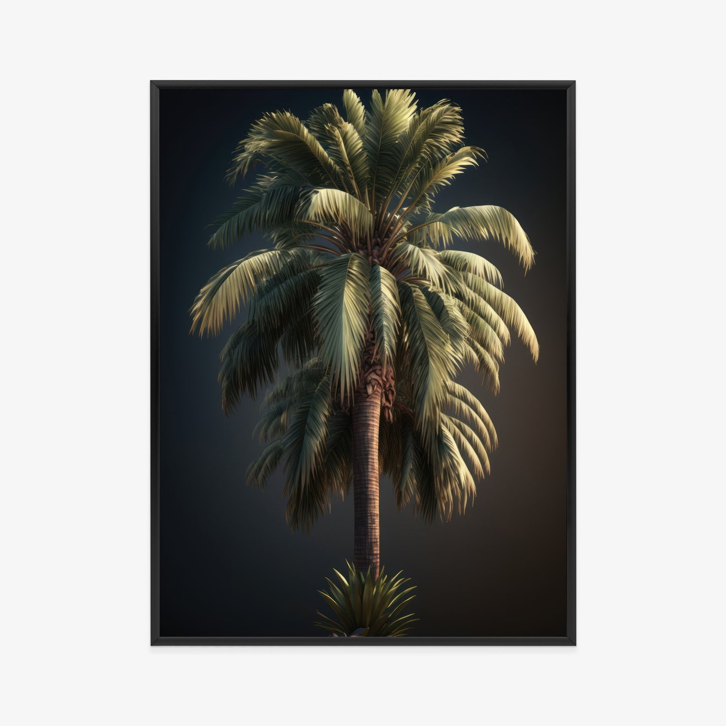 Poster Einsame Palme Auf Dunklem Hintergrund Rahmen Holz Mit Passepartout Farbe Natürlich