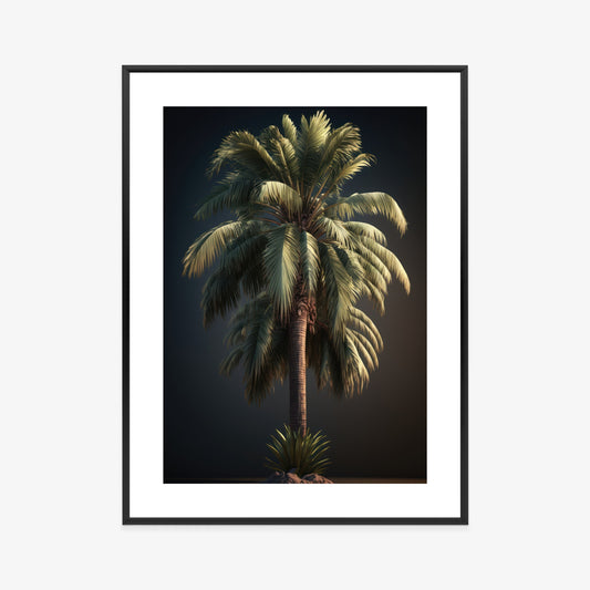 Poster Einsame Palme Auf Dunklem Hintergrund Rahmen Holz Mit Passepartout Farbe Natürlich