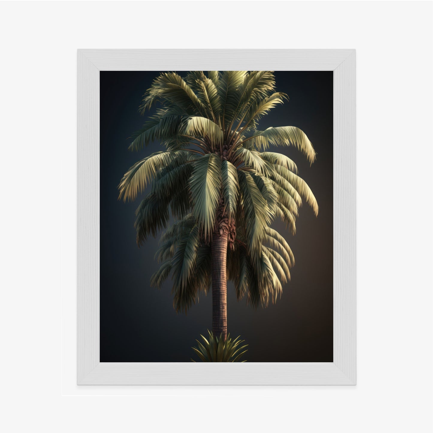 Poster Einsame Palme Auf Dunklem Hintergrund Rahmen Holz Mit Passepartout Farbe Natürlich