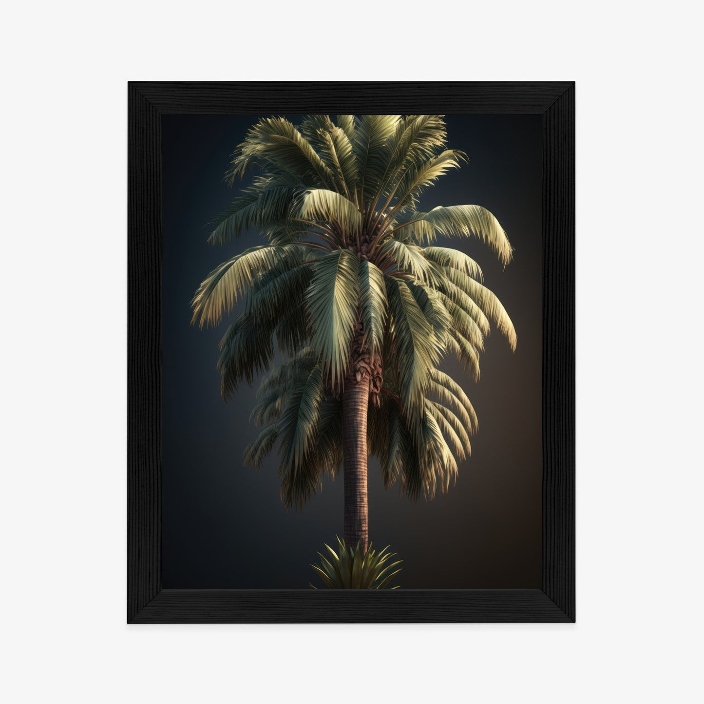 Poster Einsame Palme Auf Dunklem Hintergrund Rahmen Holz Mit Passepartout Farbe Natürlich