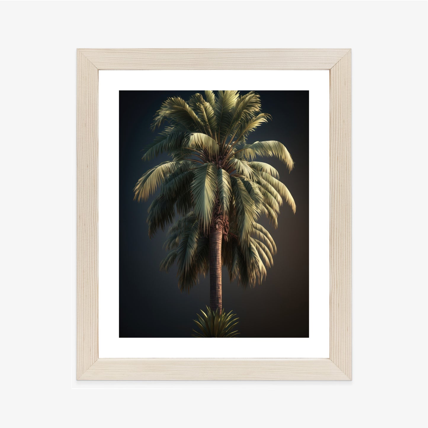 Poster Einsame Palme Auf Dunklem Hintergrund Rahmen Holz Mit Passepartout Farbe Natürlich