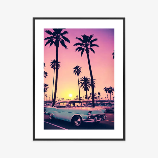 Poster Retro-Auto Vor Dem Hintergrund Hoher Palmen