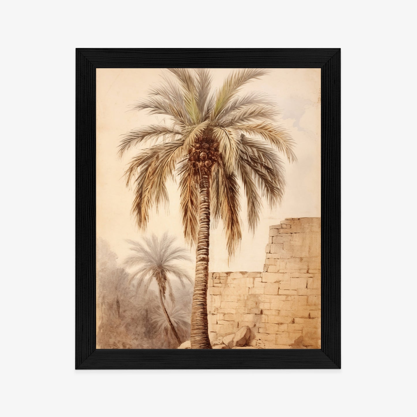 Poster Illustration Einer Palme In Der Nähe Einer Alten Mauer Rahmen Holz Mit Passepartout Farbe Natürlich