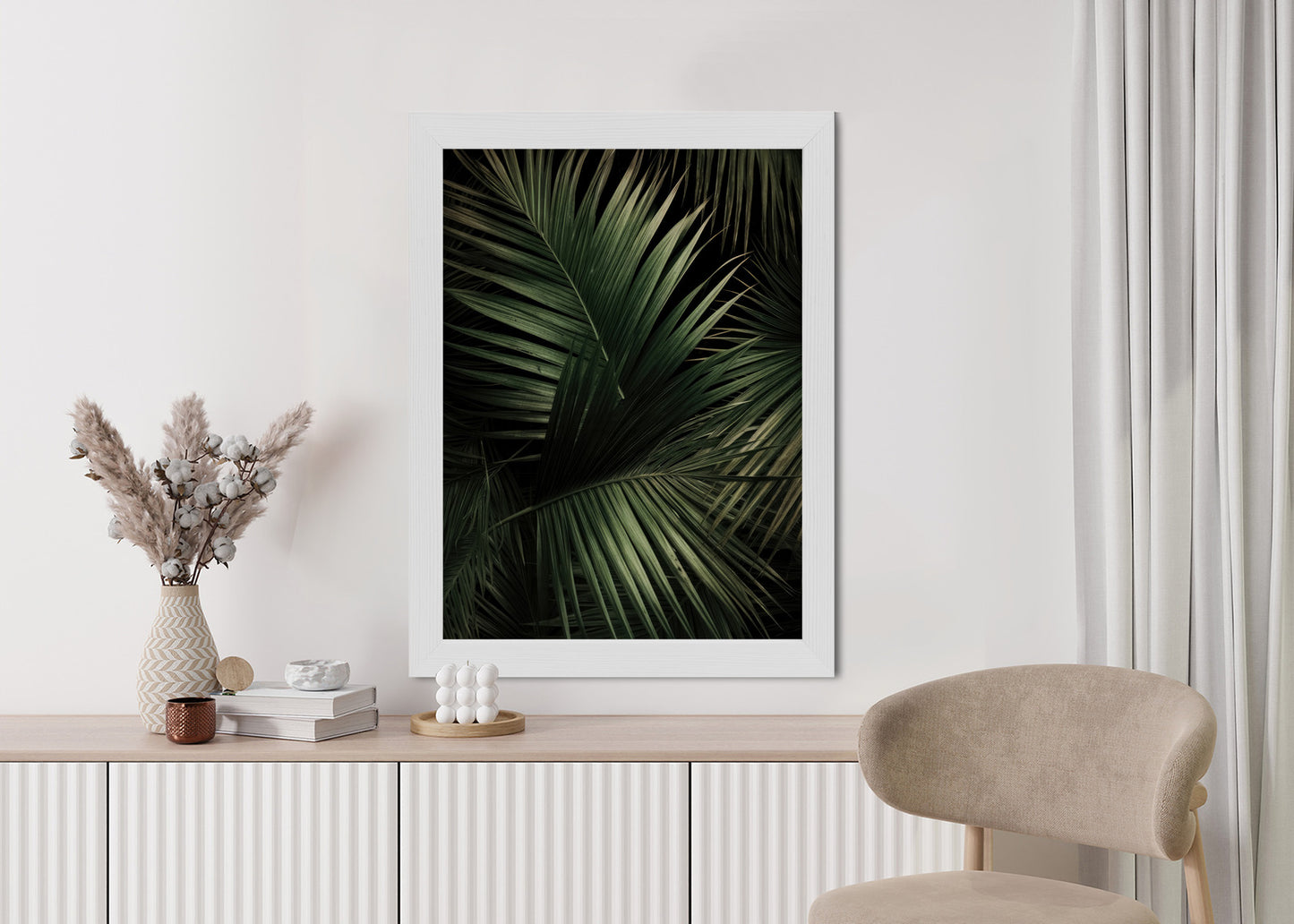 Poster Dunkle Große Palmblätter Rahmen Holz Mit Passepartout Farbe Natürlich