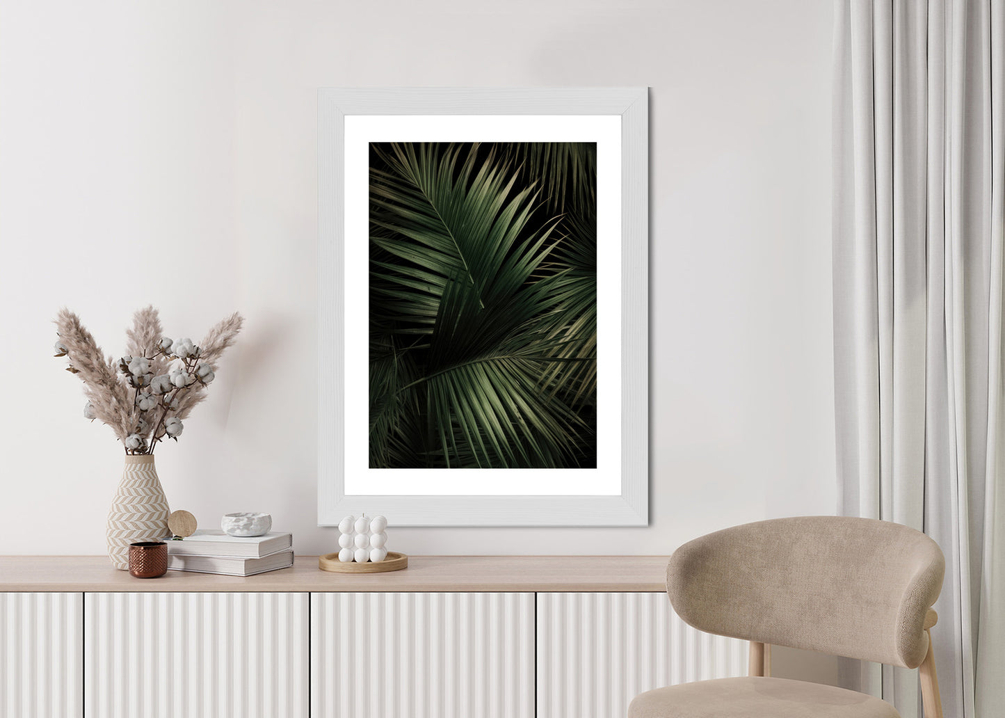 Poster Dunkle Große Palmblätter Rahmen Holz Mit Passepartout Farbe Natürlich