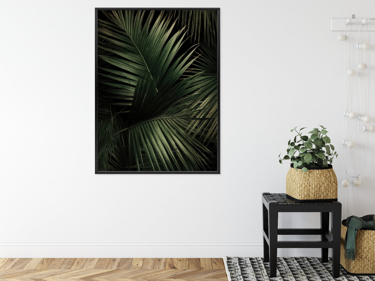 Poster Dunkle Große Palmblätter Rahmen Holz Mit Passepartout Farbe Natürlich