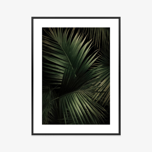 Poster Dunkle Große Palmblätter Rahmen Holz Mit Passepartout Farbe Natürlich