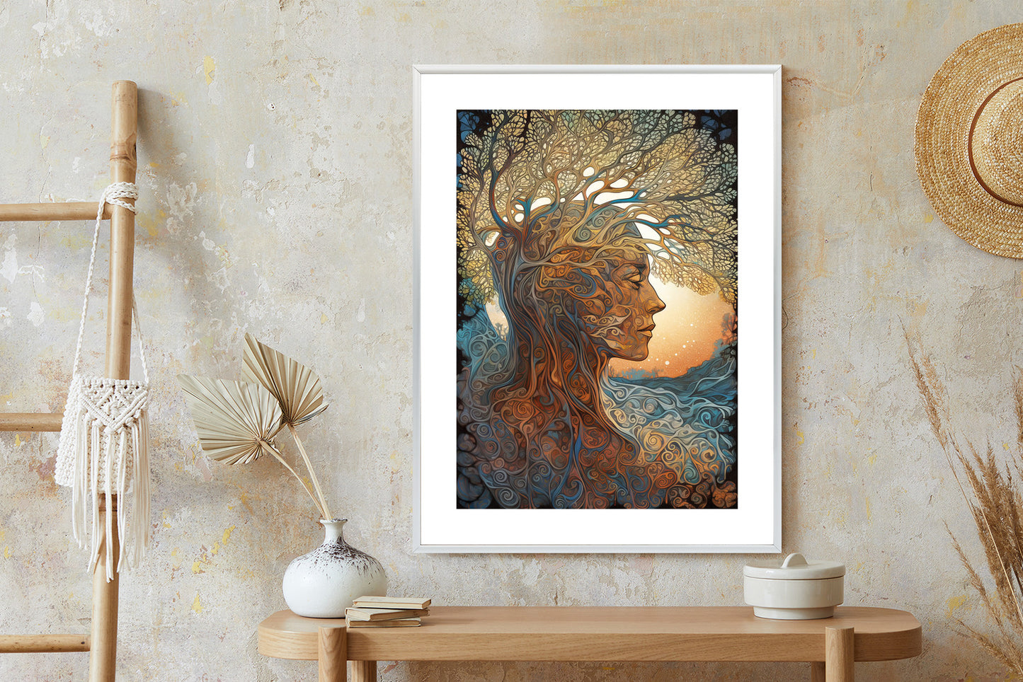 Poster Männerkopf Und Künstlerischer Baum