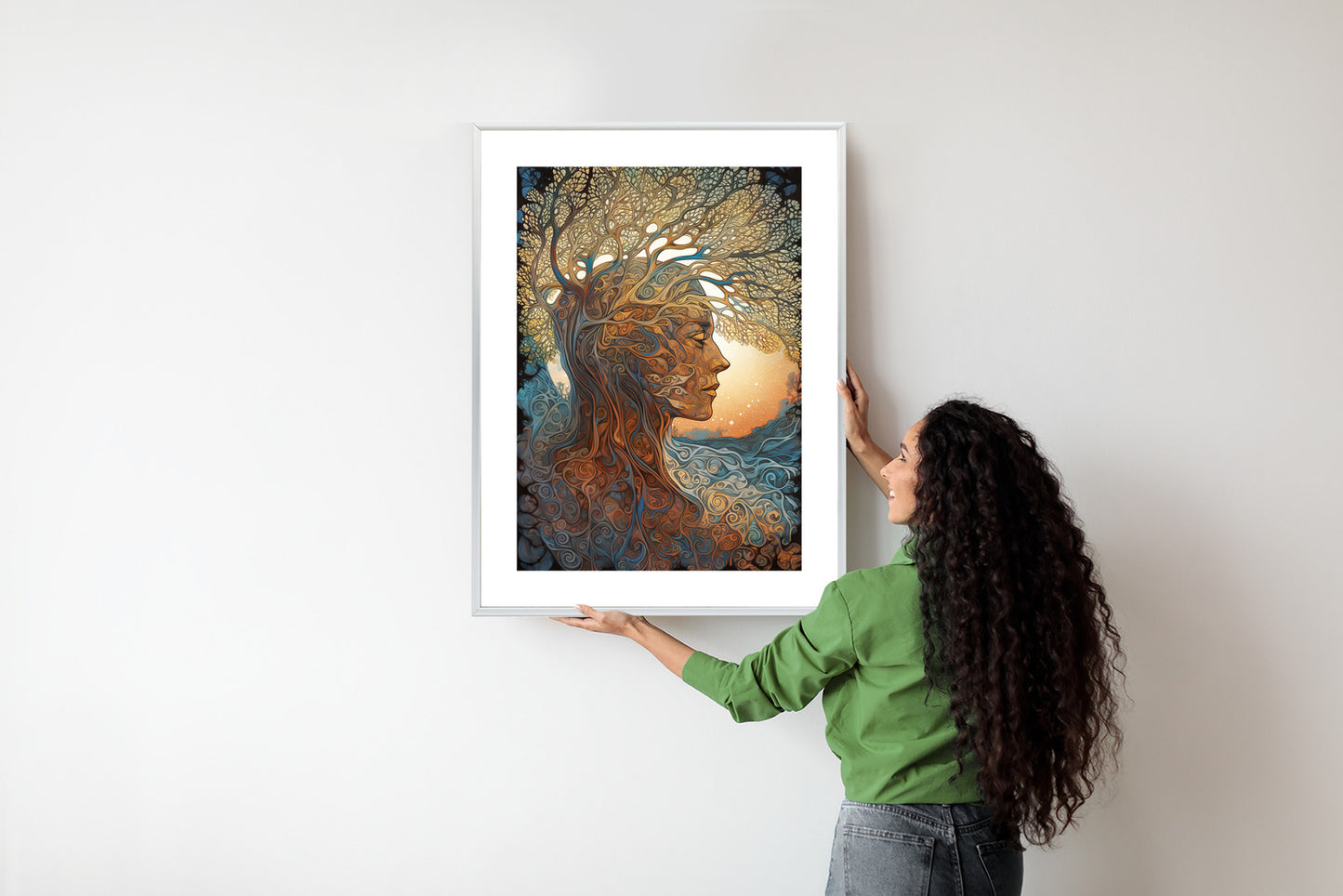 Poster Männerkopf Und Künstlerischer Baum