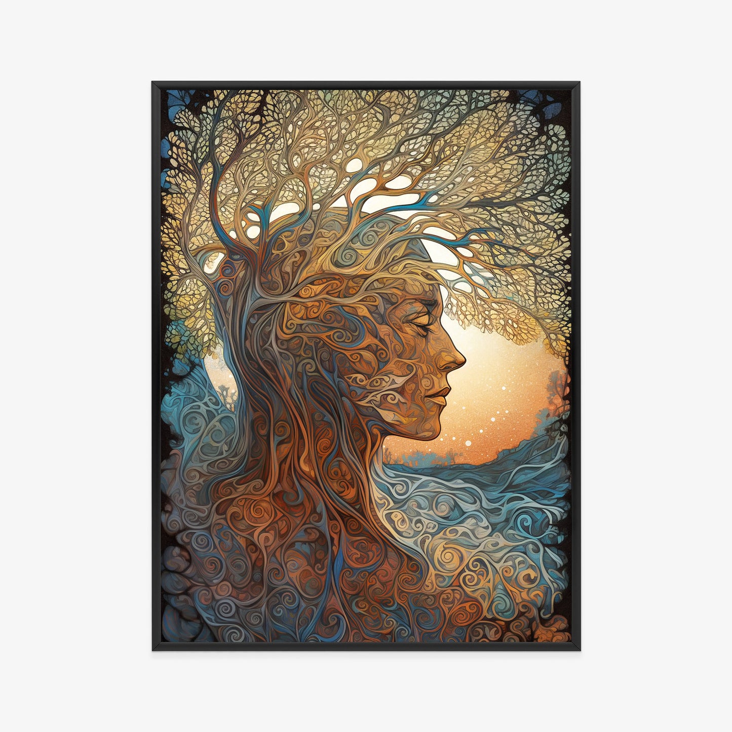 Poster Männerkopf Und Künstlerischer Baum