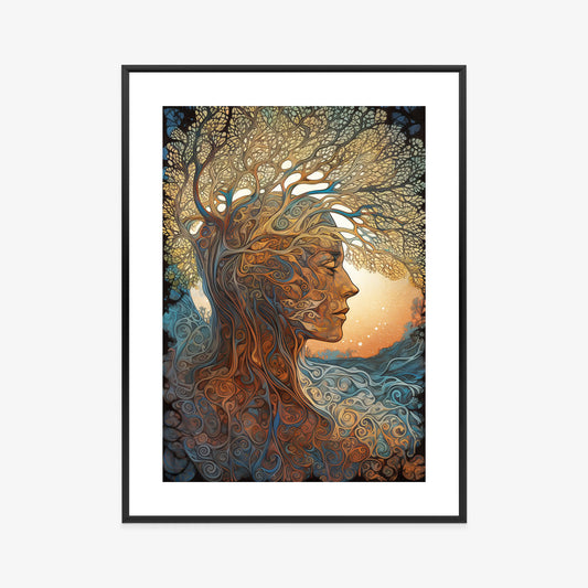 Poster Männerkopf Und Künstlerischer Baum