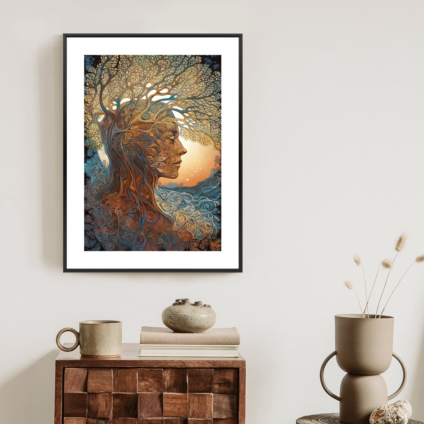 Poster Männerkopf Und Künstlerischer Baum