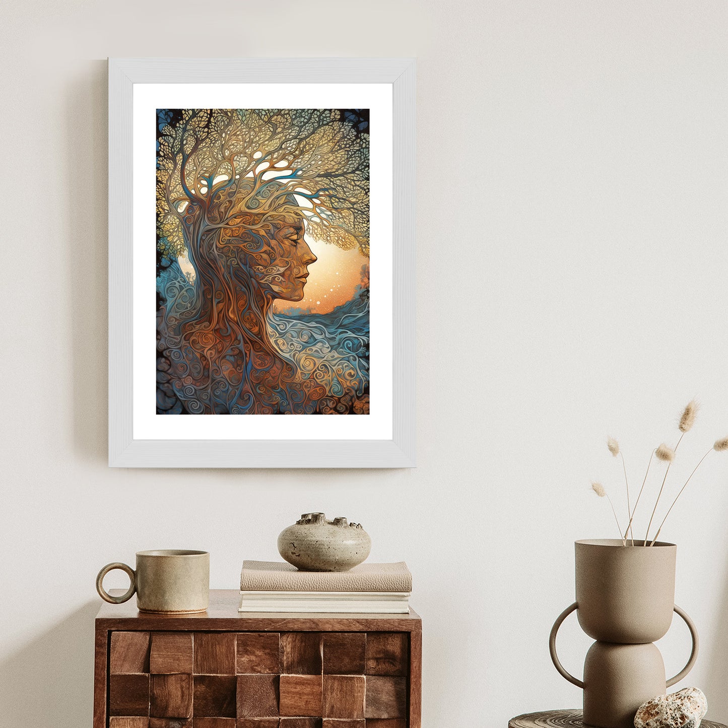 Poster Männerkopf Und Künstlerischer Baum