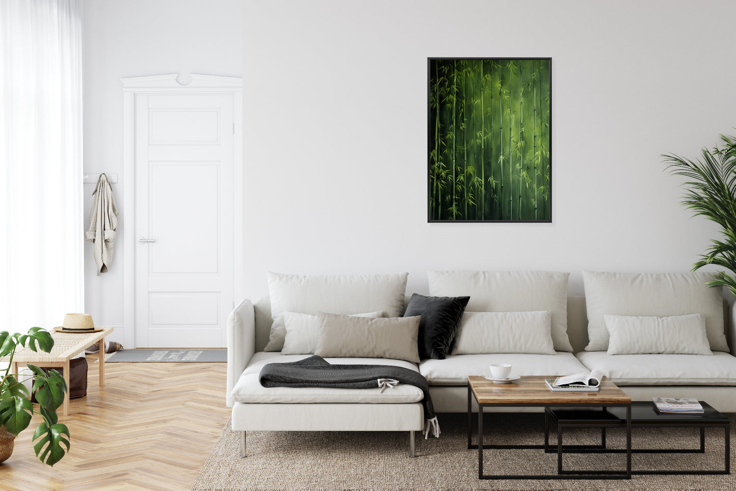 Poster Grüner Bambuswald Rahmen Holz Mit Passepartout Farbe Natürlich