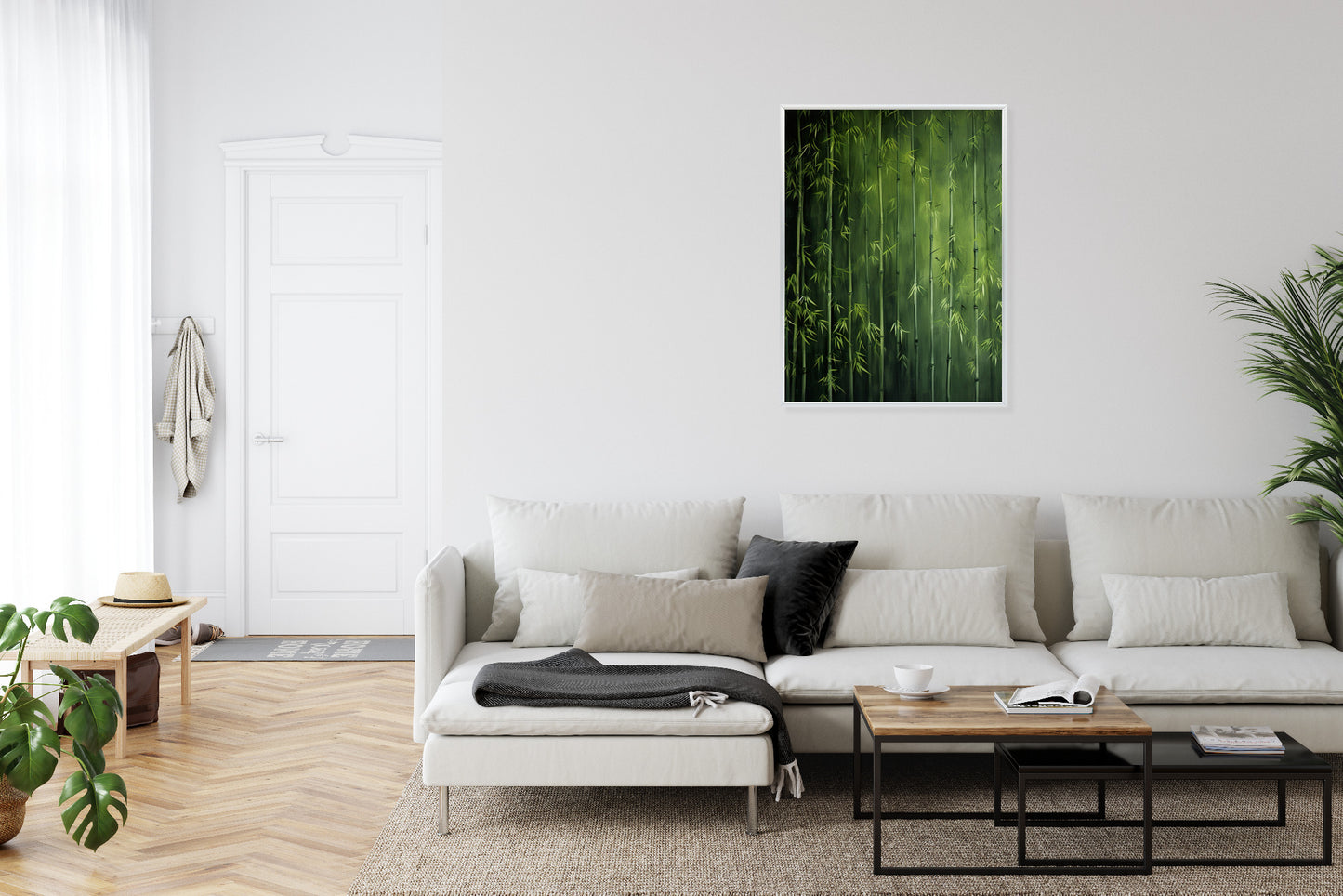 Poster Grüner Bambuswald Rahmen Holz Mit Passepartout Farbe Natürlich