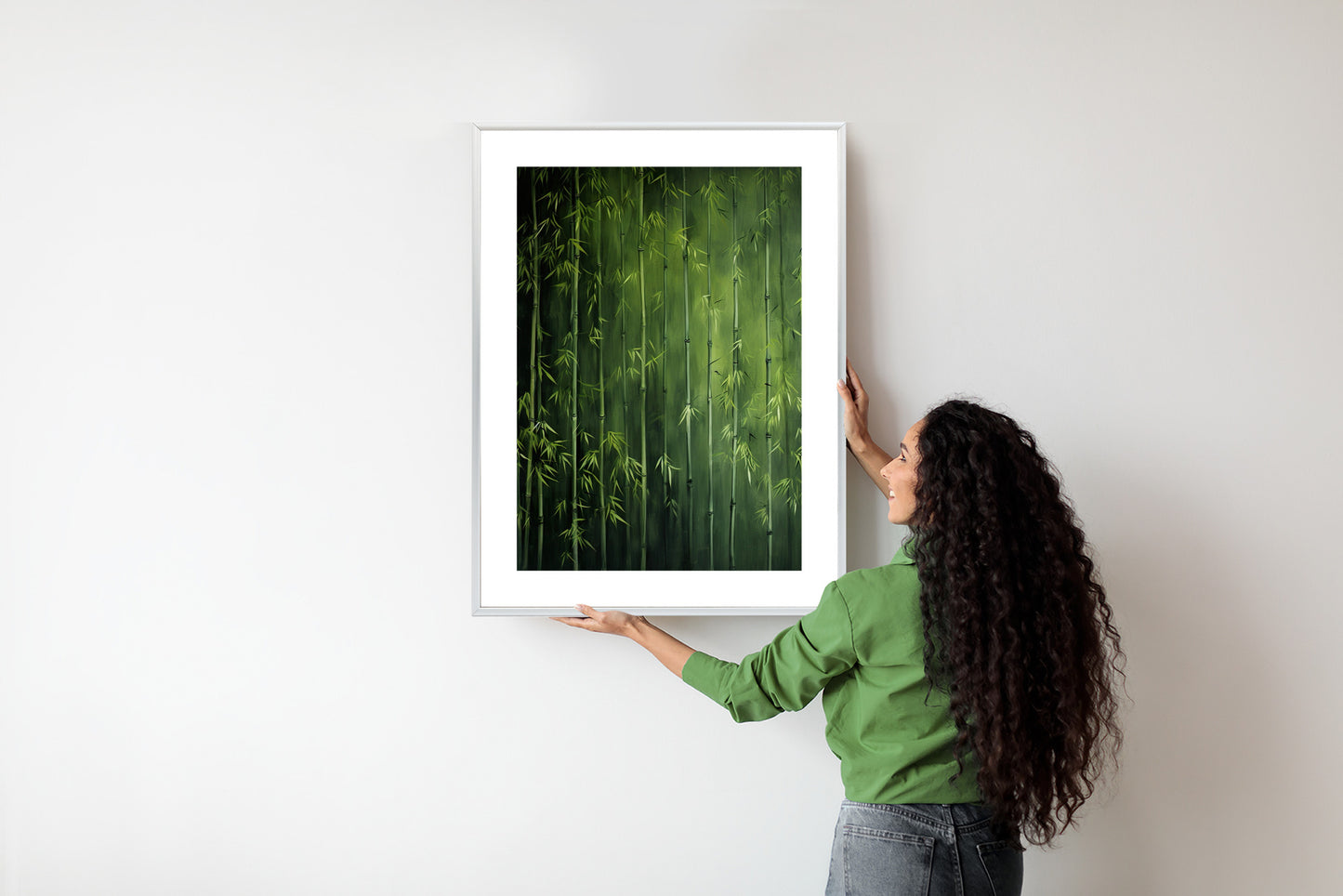 Poster Grüner Bambuswald Rahmen Holz Mit Passepartout Farbe Natürlich