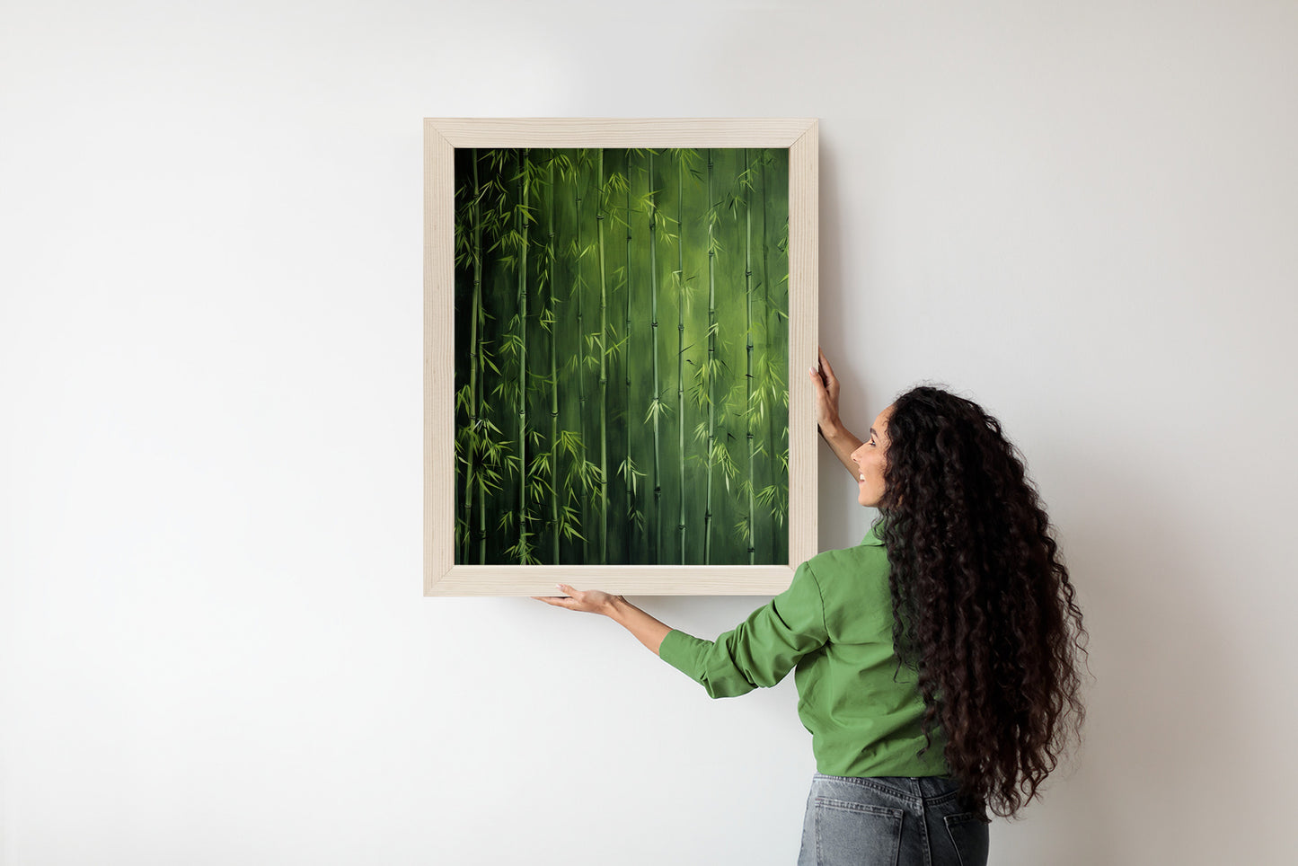 Poster Grüner Bambuswald Rahmen Holz Mit Passepartout Farbe Natürlich