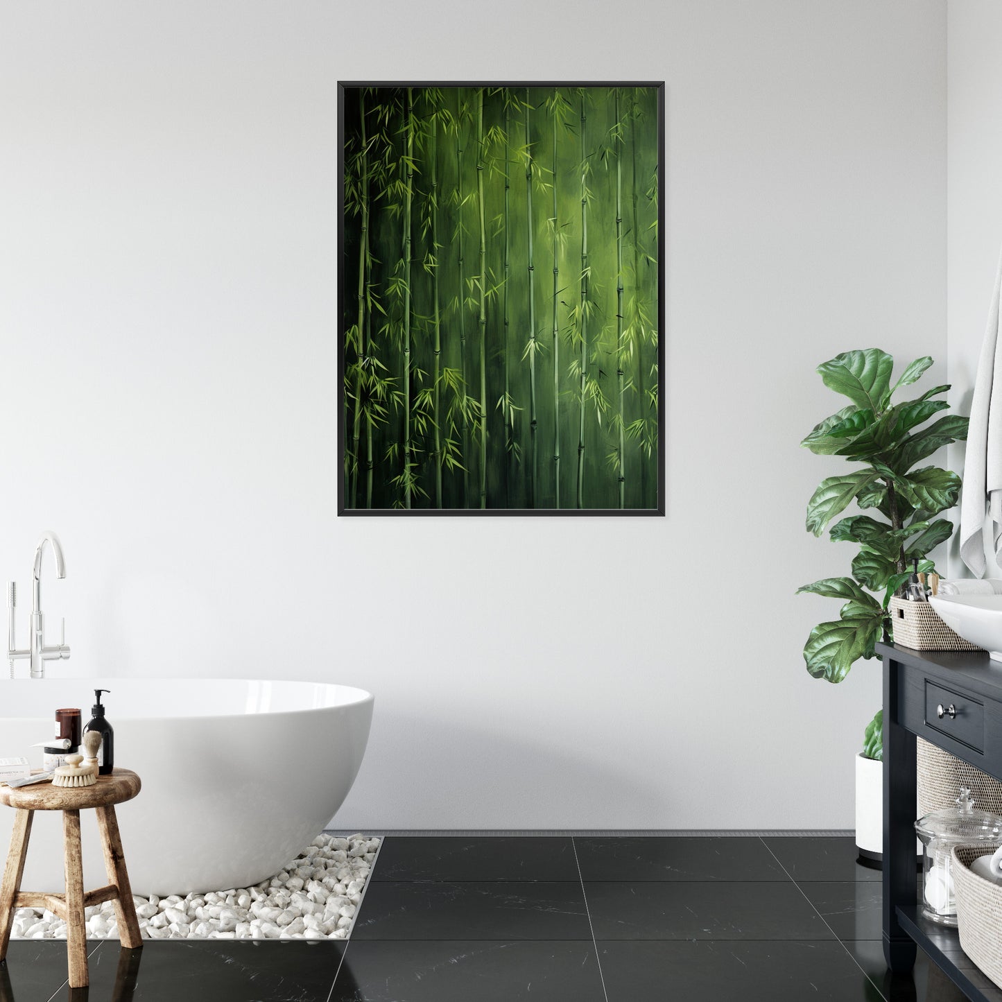 Poster Grüner Bambuswald Rahmen Holz Mit Passepartout Farbe Natürlich