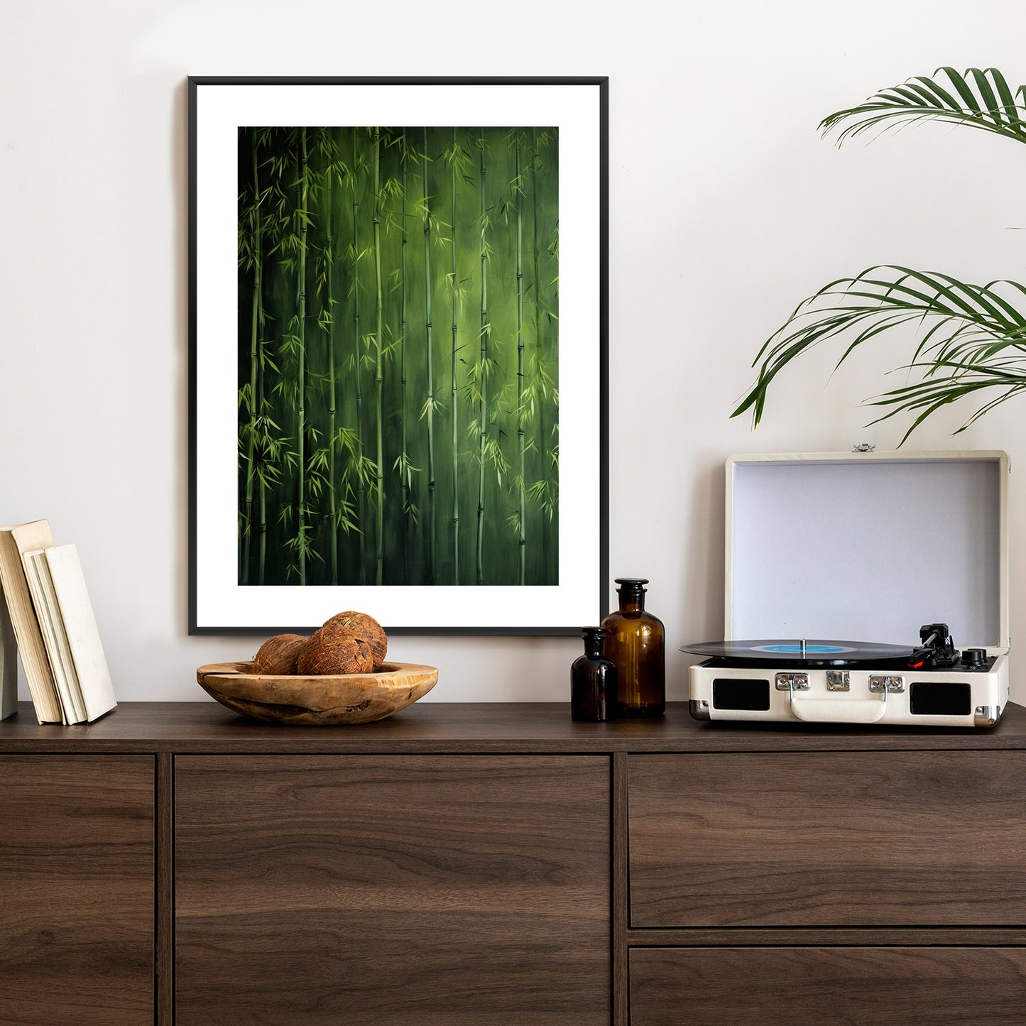 Poster Grüner Bambuswald Rahmen Holz Mit Passepartout Farbe Natürlich