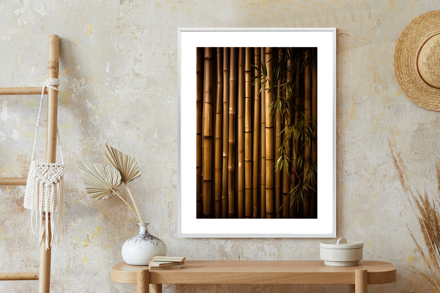 Poster Bambuswand Rahmen Holz Mit Passepartout Farbe Natürlich