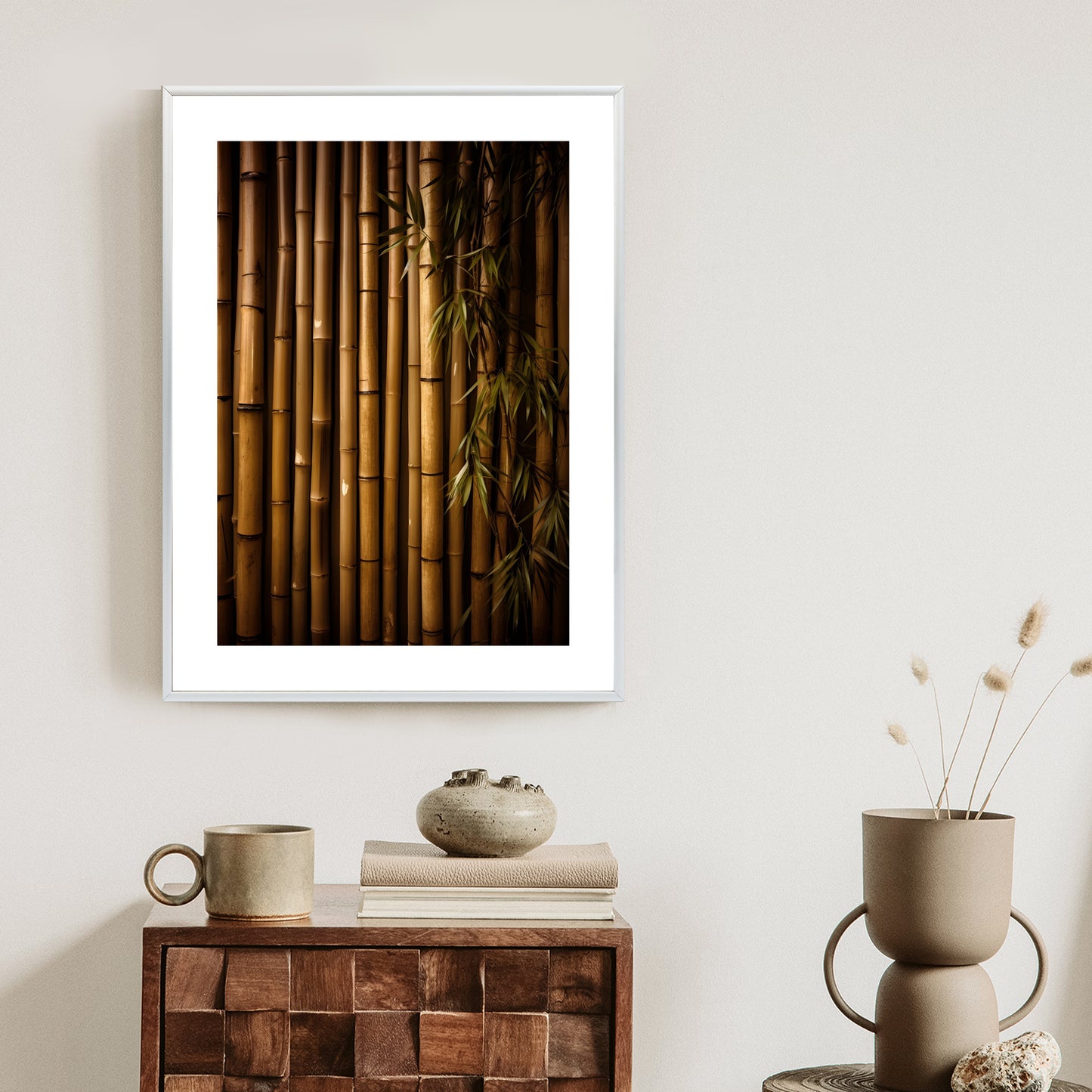 Poster Bambuswand Rahmen Holz Mit Passepartout Farbe Natürlich