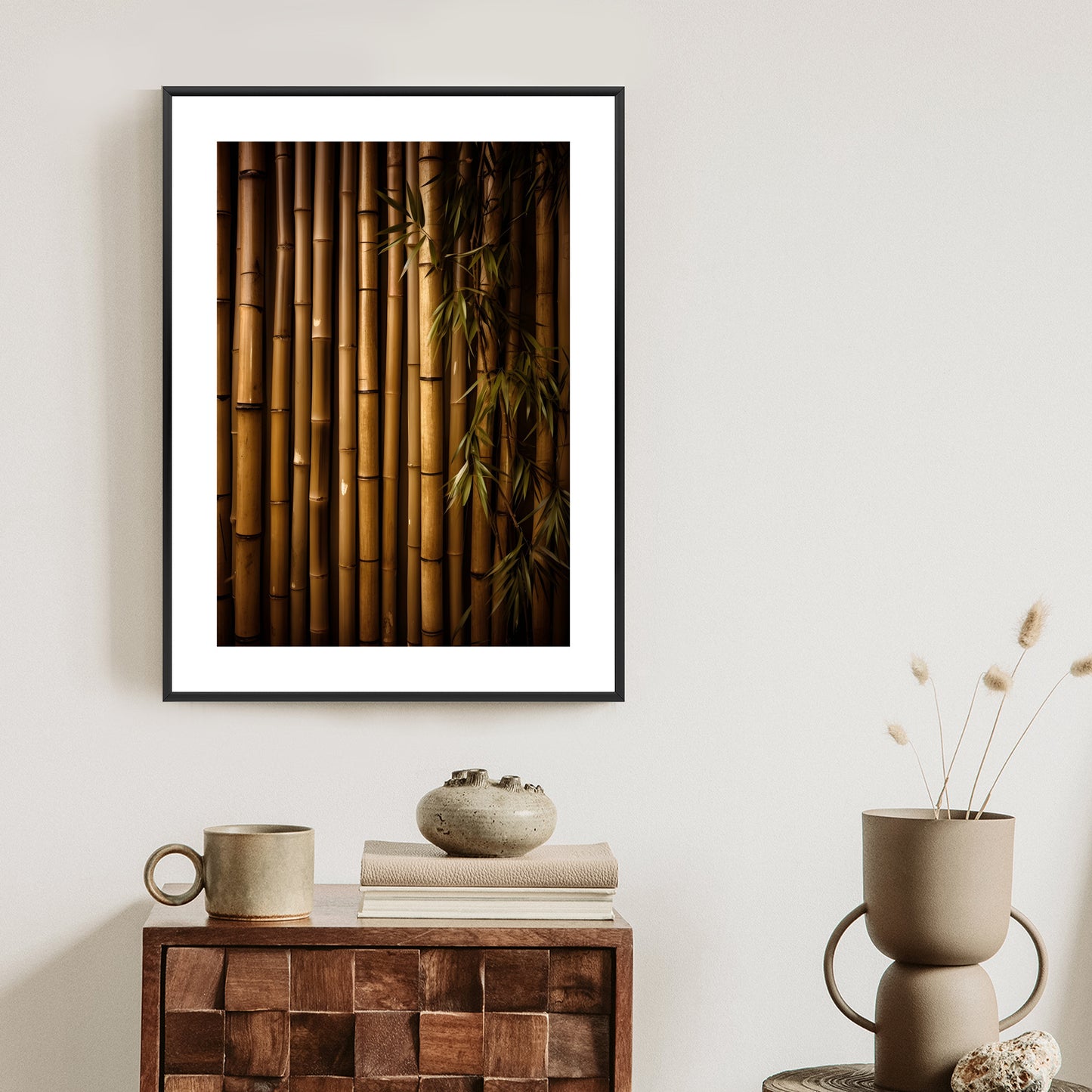 Poster Bambuswand Rahmen Holz Mit Passepartout Farbe Natürlich