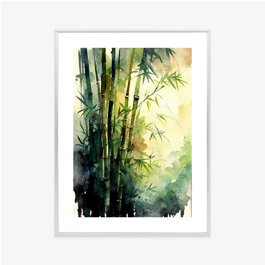 Poster Aquarell Bambuswald Rahmen Holz Mit Passepartout Farbe Natürlich