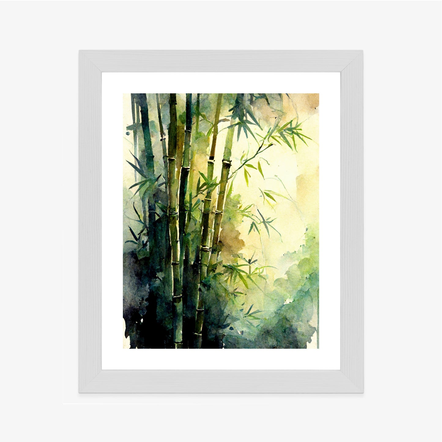 Poster Aquarell Bambuswald Rahmen Holz Mit Passepartout Farbe Natürlich